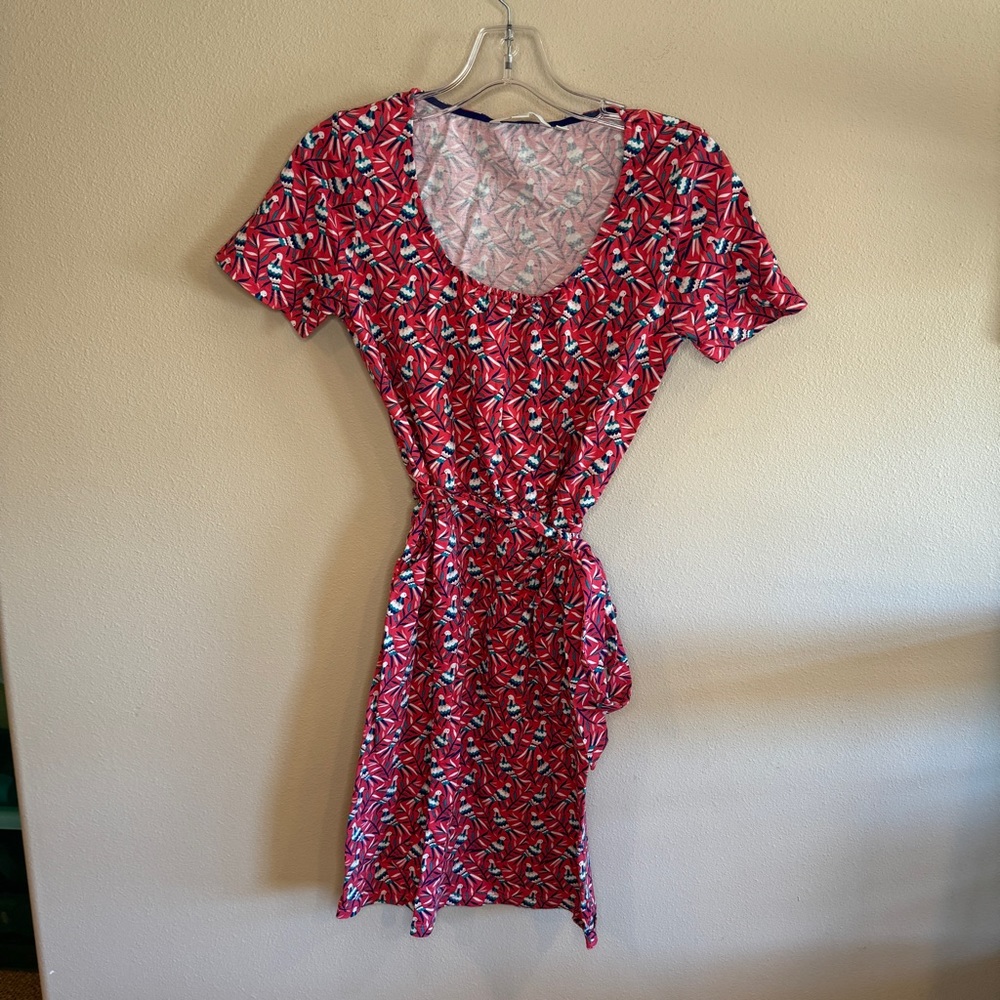 Boden Elspeth Jersey Dress, Ottomi Bird Print Strawberry Split Pockets, Size 4R